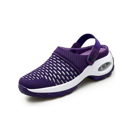 

Zodanni Ladies Slide Sneaker Breathable Walking Shoes Slip On Mules Sneakers Casual Clogs Beach Mesh Air Cushion Shoe Purple 6.5