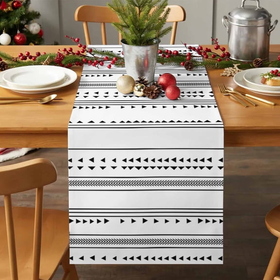 Table Runner 36 Inches Long - Black White Stripes Triangles Boho Style Decorative Table Scarf, Geometric Abstract Art Dining Table Runners for Wedding Party Kitchen Dining Tables