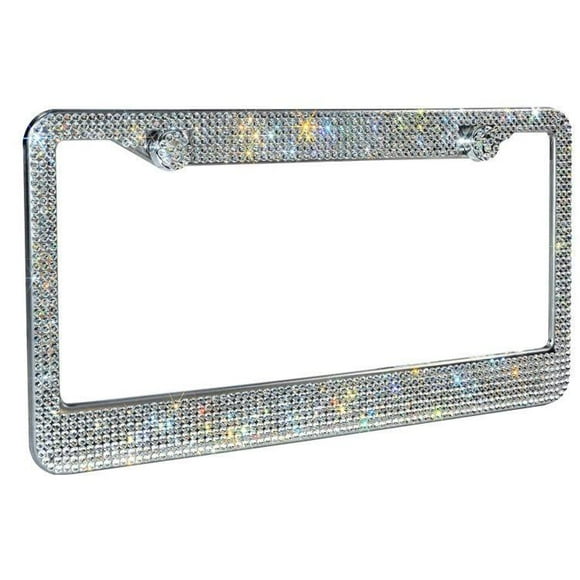Glitter License Plate Frame (White) Rhinestone License Plate Frame Glitter License Plate Frame Diamond License Plate Frame Dazzling Glitter License Plate Frame with Glitter Car Sticker