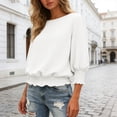 thumbnail image 2 of COMVALUE Banded Bottom Tops for Women Smocked Tops Elastic Cinched Waist Top Dressy Blouse 3/4 Length Sleeve Casual Outfits White for Size XL, 2 of 7