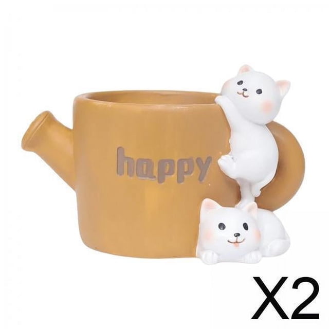 2xLindo Animal Maceta Maceta Mini Para Escritorio Interior Exterior Hogar Gato Feliz