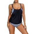 thumbnail image 3 of LELINTA Women's Stripes Lined Up Double Up Tankini Top Sets Dark Blue Swimsuit Swimwear, 3 of 4