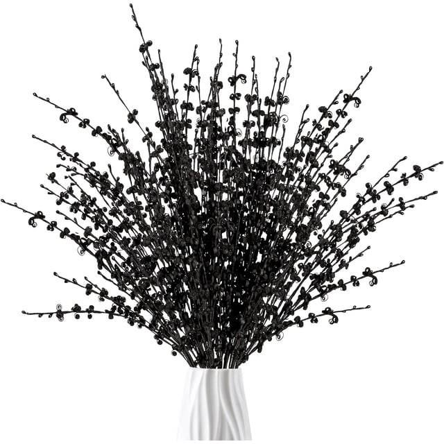 Xiao Hua 10 flores artificiales de jazmín de 75 cm de largo, ramo de flores falsas, ramas secas de jazmín artificial (negro)