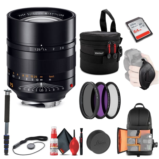 Leica Noctilux-M 75mm f/1.25 ASPH. Lens (11676) + 64GB Memory Card + Padded Lens Case + Filter Kit + BackPack + Full Size Monopod + Cleaning Set + Cap Keeper + Hand Strap Leica 11676_EDI_1