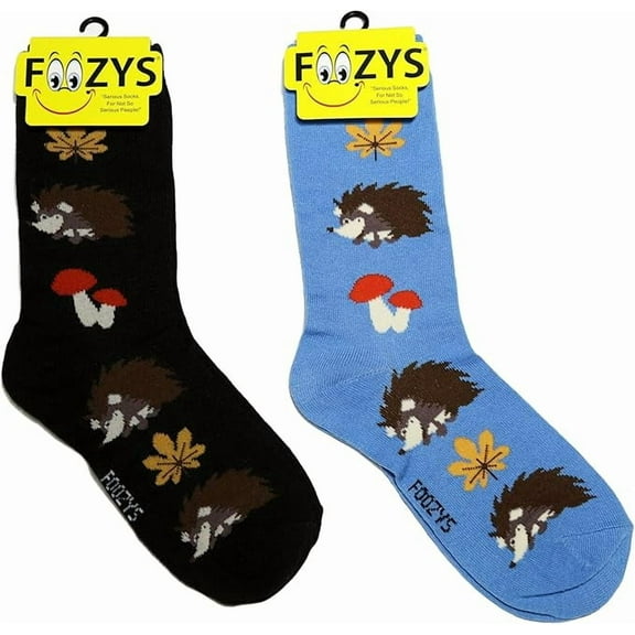 Foozys Women’s Crew Socks | Hedgehog Cute Farm Animal Novelty Socks | 2 Pair