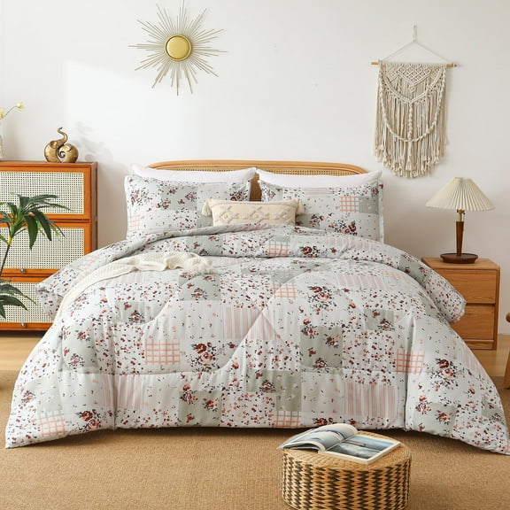 HGmart Pastoral Floral Printed Twin 2 Piece Comforter Set, Microfiber Filling, Luxury Soft Breathable Bed Set for All Seasons