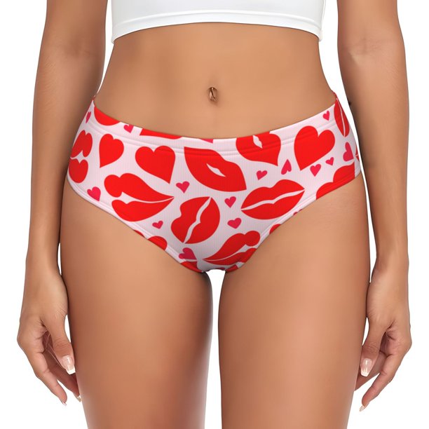 Balery Lips Kiss Ropa Interior de Algodón para Mujer con Dibujo – Braguitas Cómodas y Elásticas, Estilo Clásico-Small