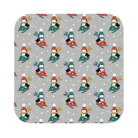 

Giroia Skiing penguin Coasters Leather Coasters Set of 6 Coaster for Drinks Square