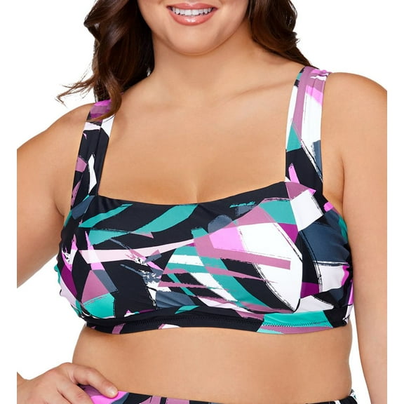 Women's Raisins Curve G840405 Plus Size Stir It Up Jamaica Bra Swim Top (Black Ash 14W)