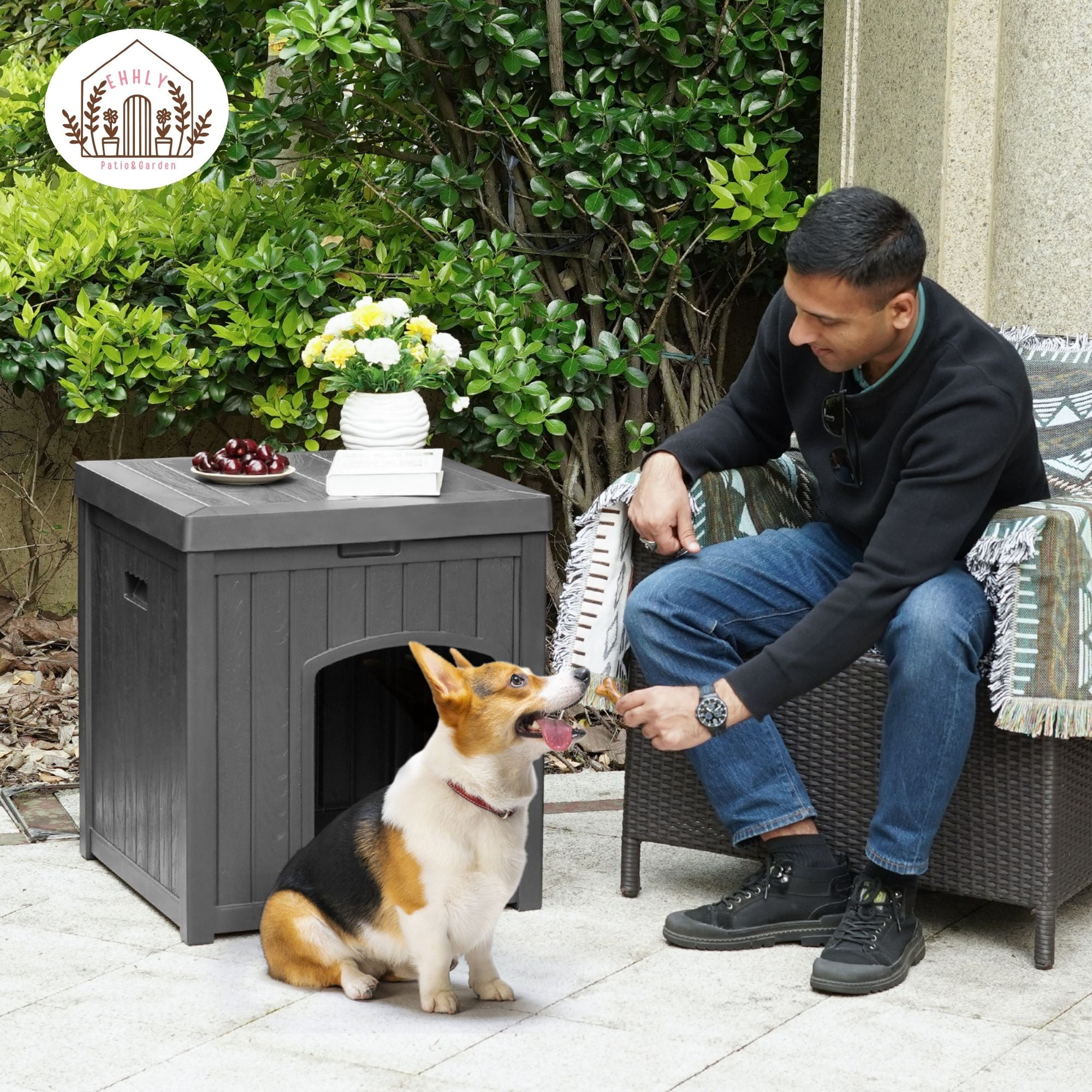 EHHLY Outdoor Cat House Waterproof, Outside Multiple Feral Cat Houses Weatherproof, Cat Litter Box Enclosure, Durable Resin Plastic, Grey