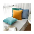 thumbnail image 5 of Pack of 2 Velvet Christmas Throw Pillow Covers Spring Pompom Decorative Pillowcases Solid Soft Cushion Covers with Poms Square -16"x16" Teal Green, 5 of 5