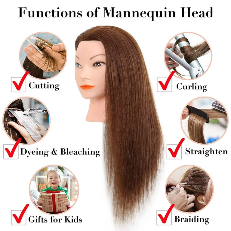 MannequeenHead Mannequin Head With Human Hair - 20-22 Cosmetology Mannequin  Head With 100 Real Human Hair For Braiding Practice Cutting - Manik