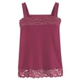 thumbnail image 2 of Collections Etc Women's Lace Trim Camisole Tank Top with Square Neckline Burgundy X-Large, 2 of 5