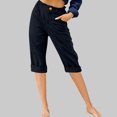 thumbnail image 2 of biudgviw Capri Pants for Women High Waisted Cropped Pants Cuffed Hem Solid Color Straight Leg Summer Linen Pants with Pockets, 2 of 4
