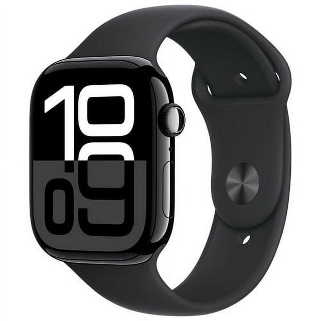 Open Box - Apple Watch Series 10 (GPS) 46mm Jet Black Aluminum Case with Black Sport Band - Small/Medium