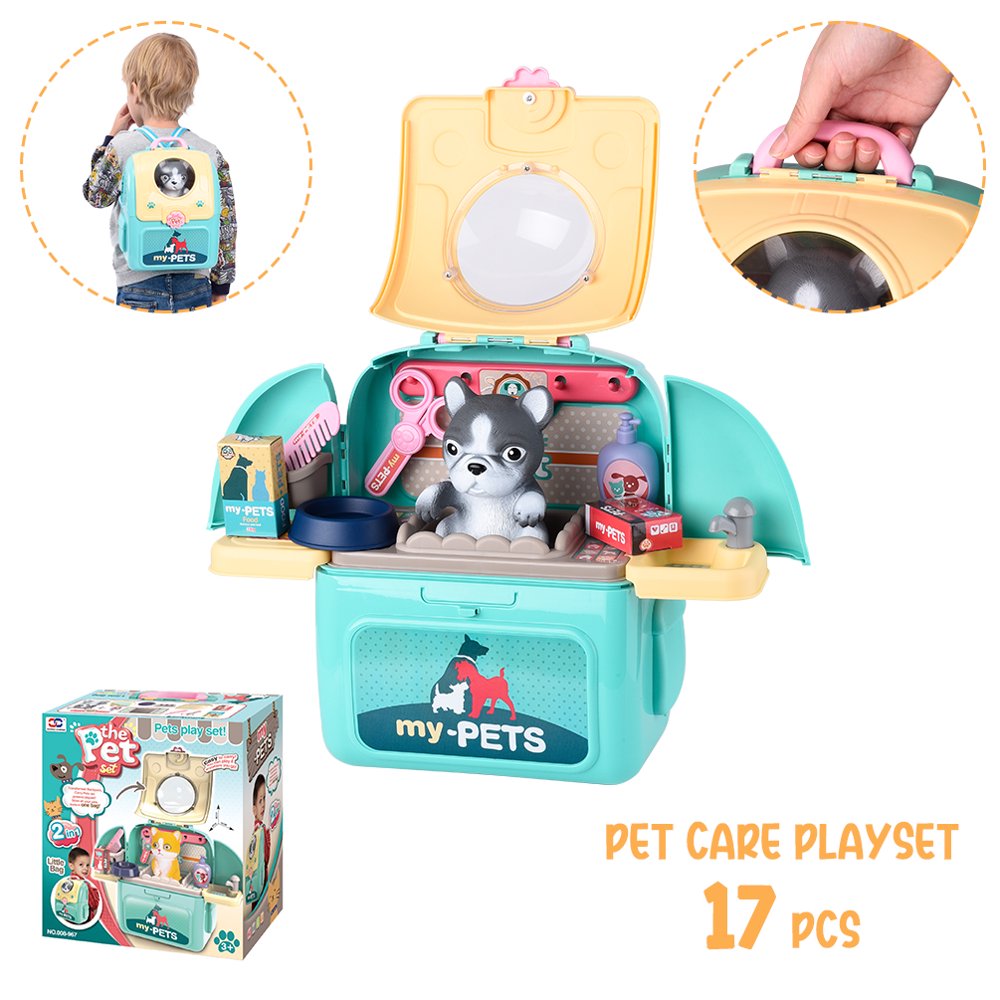 Pet Dog Carrier Backpack Toys, 17 Pcs Pet Care Play Set, Pet