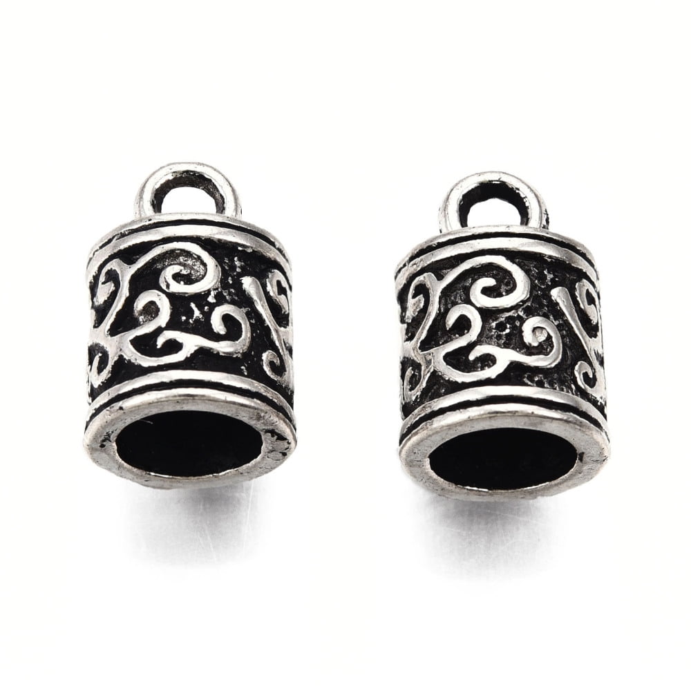 1000g Tibetan Style Alloy Cord Ends End Caps Terminators Column Cadmium Free & Lead Free Antique Silver 13x8.5mm Hole: 2mm Inner Diameter: 5.5mm about 600Pcs/1000g