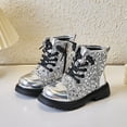 thumbnail image 2 of Quealent Girls Glitter Ankle Boots Lace Up Waterproof Combat Shoes With Side Zipper for Toddler/Little Kid/Big Kid Silver for Size 12.5, 2 of 9