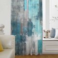 thumbnail image 6 of Teal Grey Sheer Curtains 45 Inches Long, Modern Oil Painted Abstract Art Aesthetics Light Filering Curtains, Breathable Simi Curtain Privacy Drapes for Kitchen Bathroom Small Window Treatment, 6 of 9