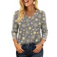 thumbnail image 6 of Women's Casual Fashion Christmas Print 3/4 Sleeve Top, Holiday Graphic Tee, Stylish Blouse for Fall Winter Seasonal Wear,Gray,L, 6 of 7