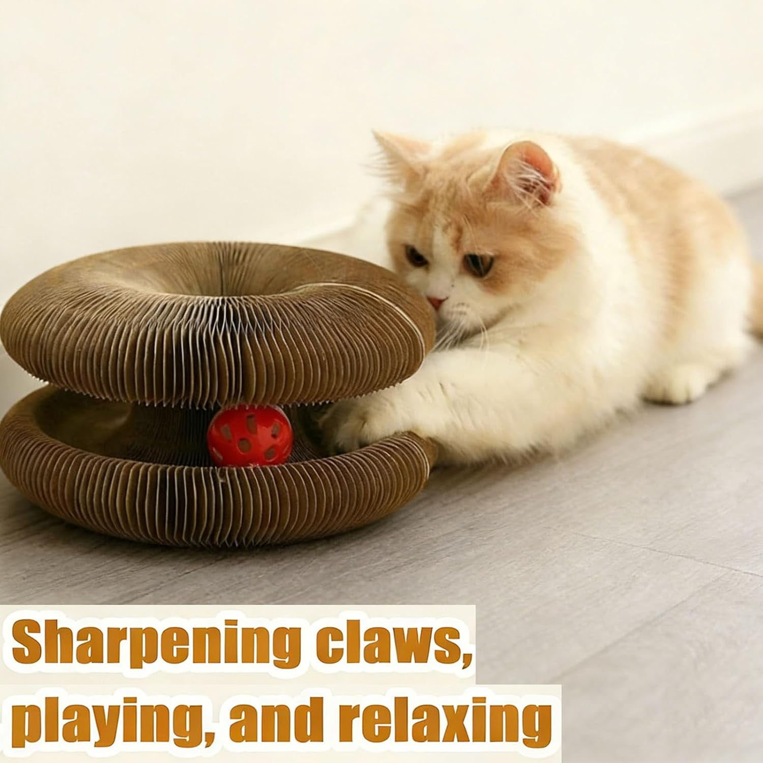 Magic Organ Cat Scratcher Toy, Foldable Kitty Accordion Magic Organ Cat Scratcher Board, Sturdy with Bell-Ball, Flexible Cats Scratchers for Indoor Cats Grinding Claws Exercise