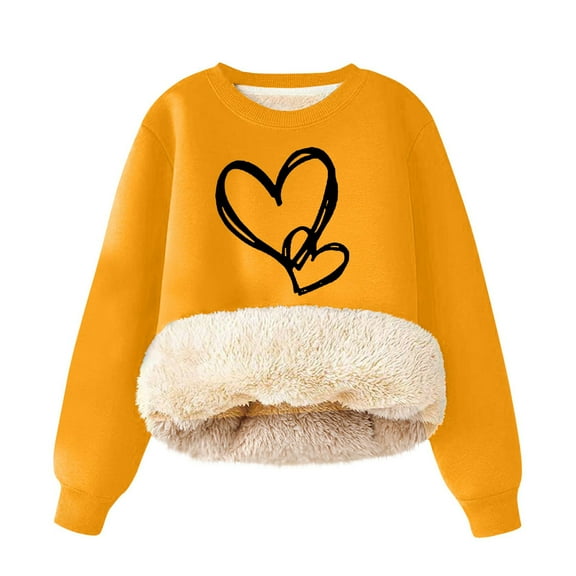 CHEEREAM Girls Fleece Lined Crewneck Sweatshirt Kids Heart Print Warm Pullover Sweater Sherpa Hoodie Fall Winter Clothes 2-12 Years