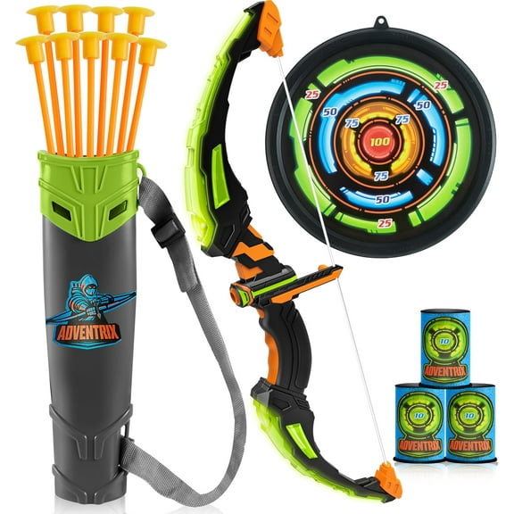 Kids Bow and Arrow Set, LED Light Up Archery Toy Set with 9 Suction Cup Arrows, Target & Arrow Case, Indoor and Outdoor Hunting Play Gift Toys for Kids, Boys & Girls Ages 6-12