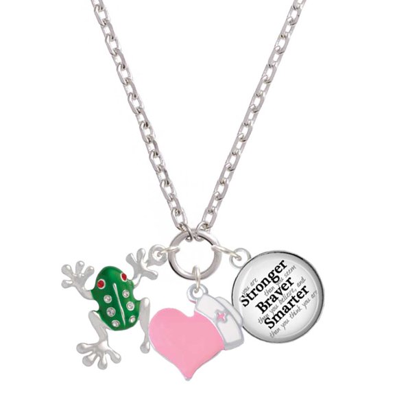 Delight Jewelry Silvertone Green Frog with Crystals - Light Pink Heart Nurse Strong Zoe Necklace