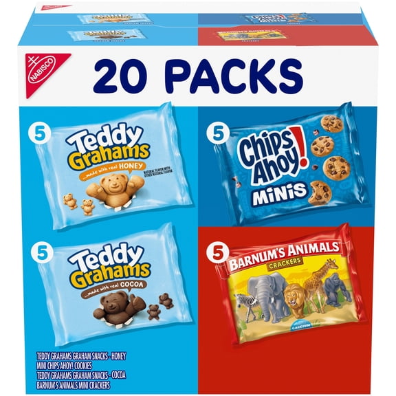 Nabisco Variety Pack, Barnum's Animal Crackers, Teddy Grahams & CHIPS AHOY! Cookies, 20 Snack Packs