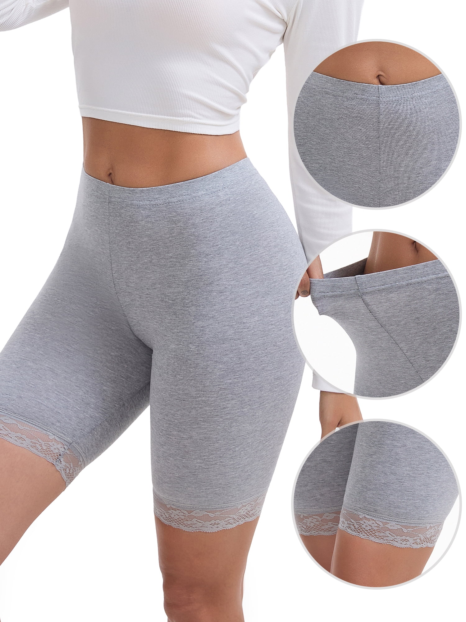 DARING DIVA Women's Lace Trim Soft Control Panties Mid Thigh Slimmer S Gray