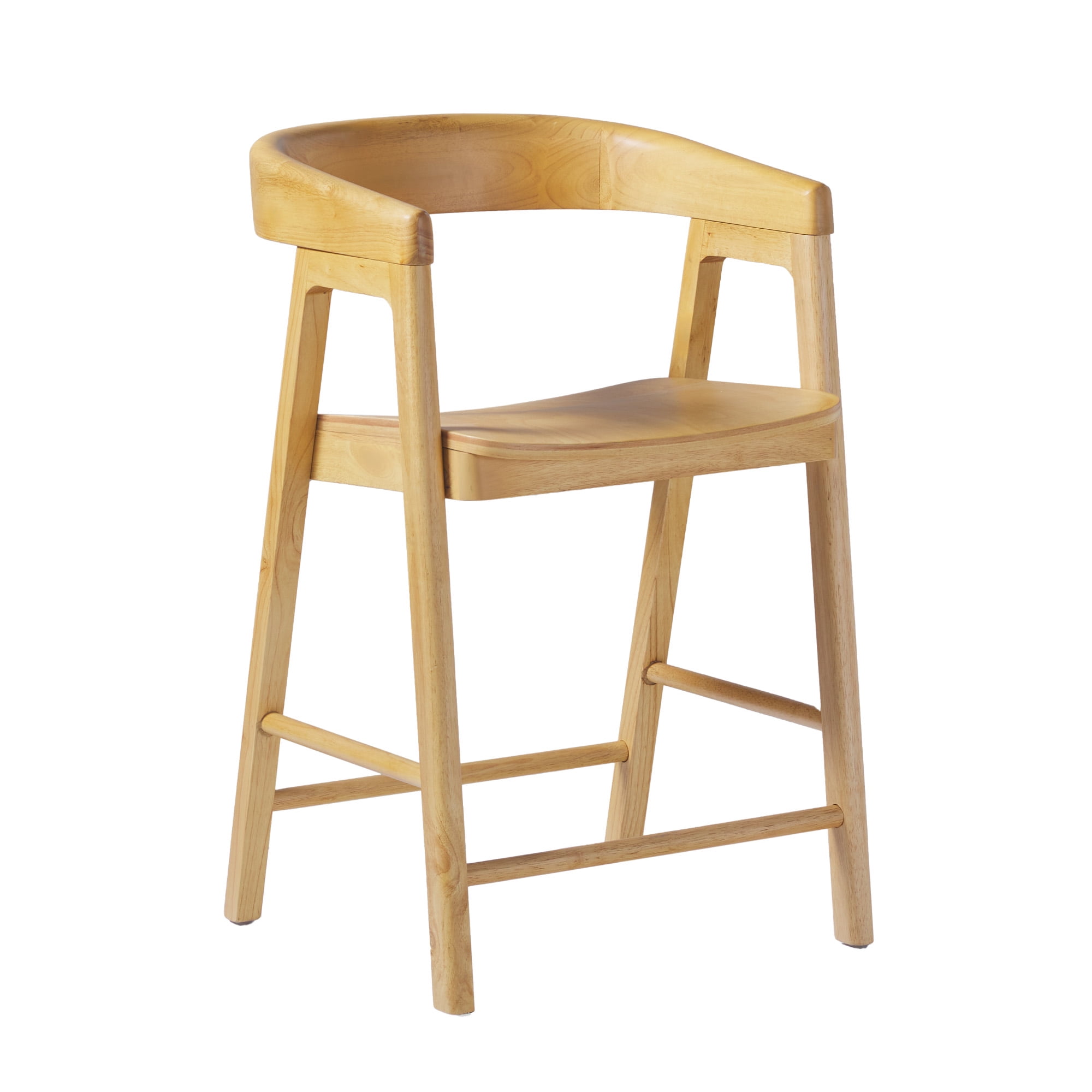 Walker Edison Modern Solid Wood Rounded Back Counter Stool, Natural