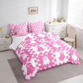 thumbnail image 2 of Manfei Halloween Ghost 7-Piece Twin Bedding, Vintage Geometric Checkered Bedding Comforter Set, Hot Pink White,Reversible, 2 of 7