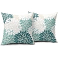 thumbnail image 2 of Teal White Pillow Covers 18x18 Inch Set of 2 Dahlia Floral Decorative Throw Pillows For Couch Geometry Flowers Modern Pillow Cases Farmhouse Decor For Sofa Couch Porch Patio Living Room Outdoor, 2 of 6