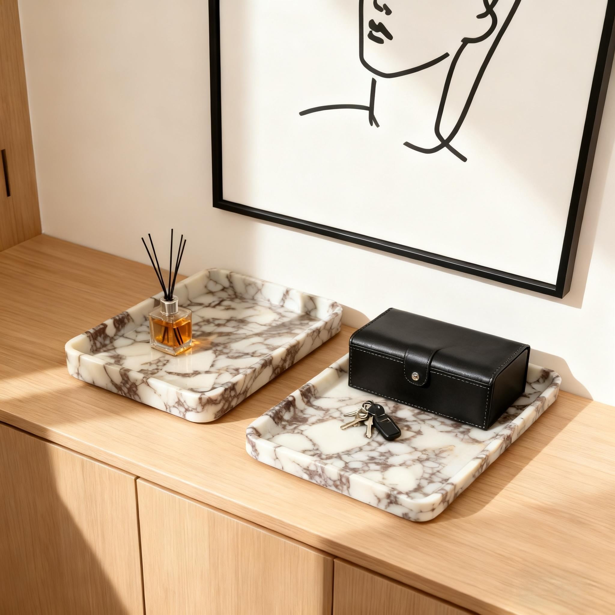 Calacatta Viola Rectangular Marble Dish - Jewelry & Daily Item Organizer for Bathroom Vanity Decor