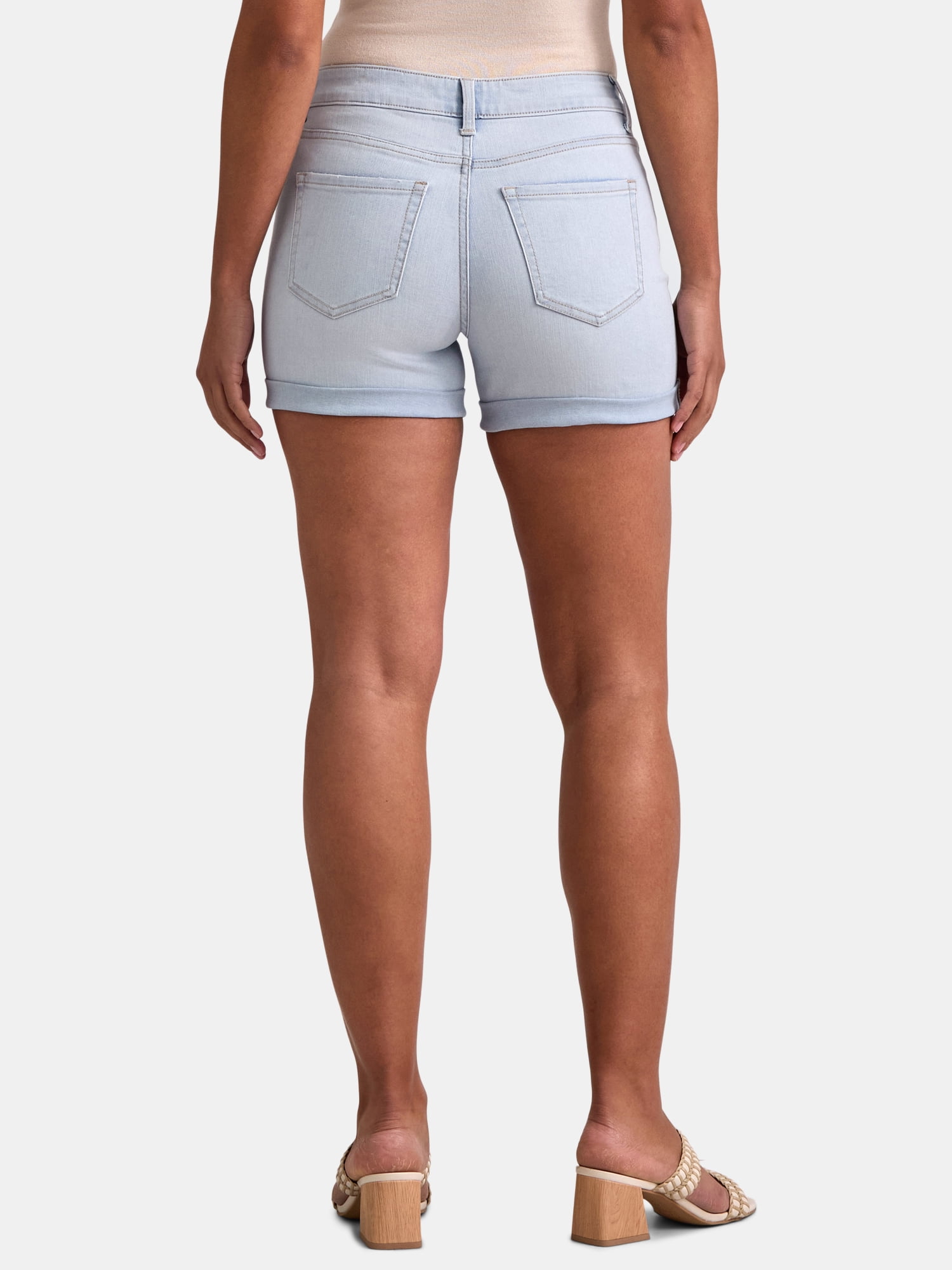 Time and Tru Women's Rolled Cuff Denim Shorts, 4" Inseam, Size 0-22