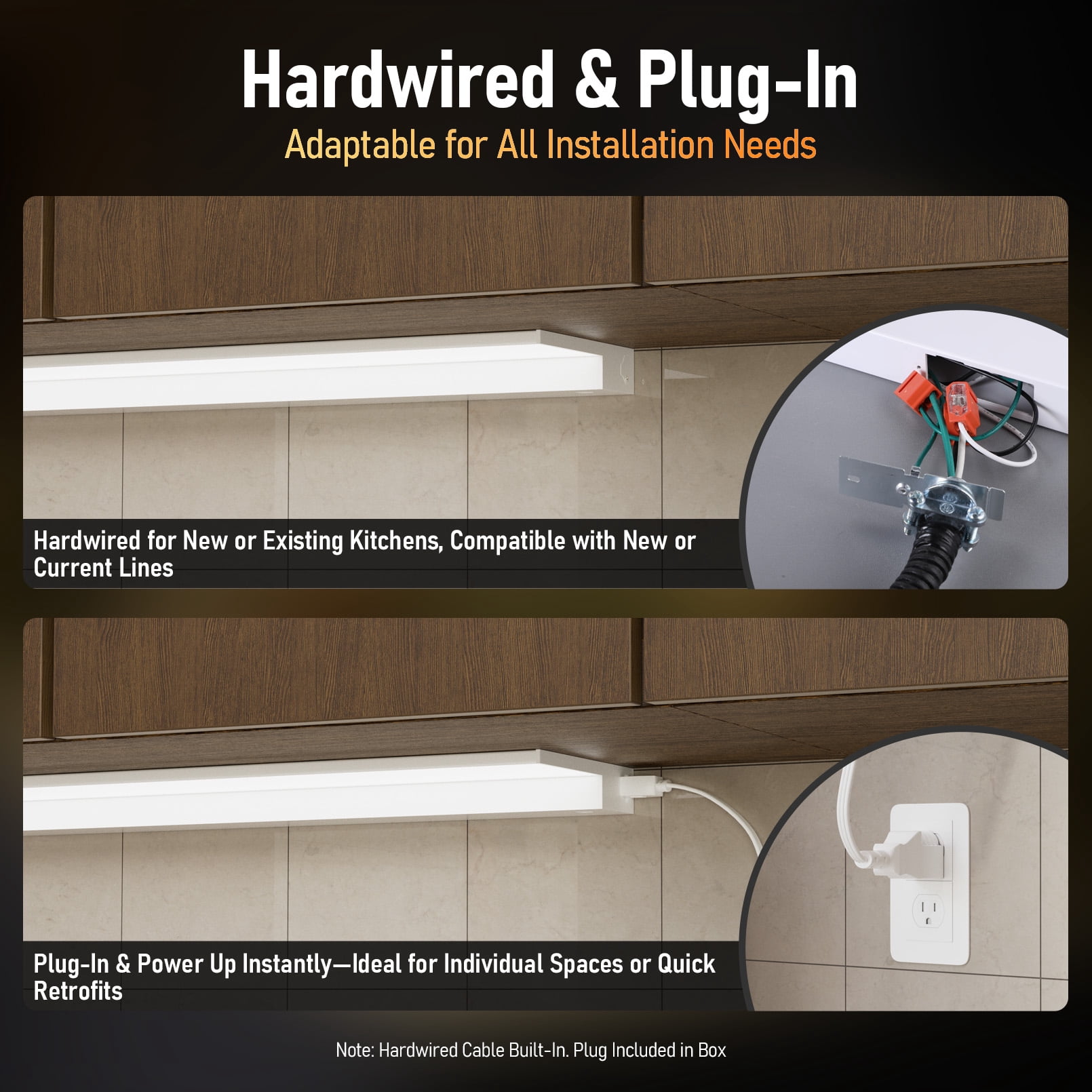 24W 5CCT LED Under Cabinet Lighting Fits 42-Inch Cabinets, Hardwired & Plug-In, 120V Ultra-Slim Linkable Dimmable Under Counter Lights, 2700K/3000K/3500K/4000K/5000K Selectable