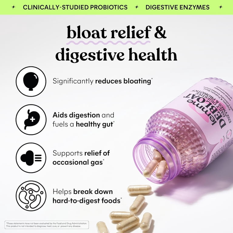 Lemme Debloat Daily Digestive Enzymes & Probiotics Capsules, 60