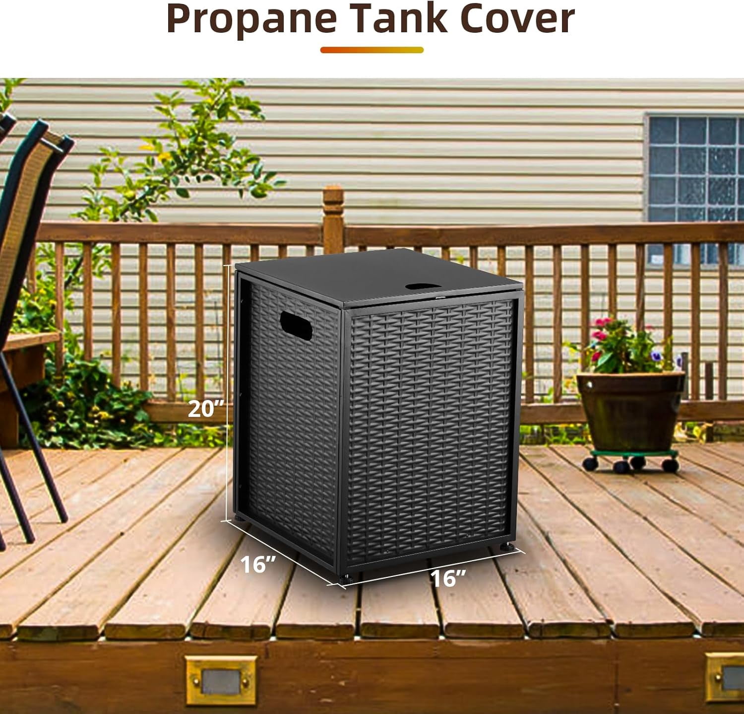 Lumiparty 16 in Propane Metal Tank Cover Table for Gas Fire Pits, Hides Any Standard 20 LB Propane Tanks, Hideaway Table with Side Handles, Black