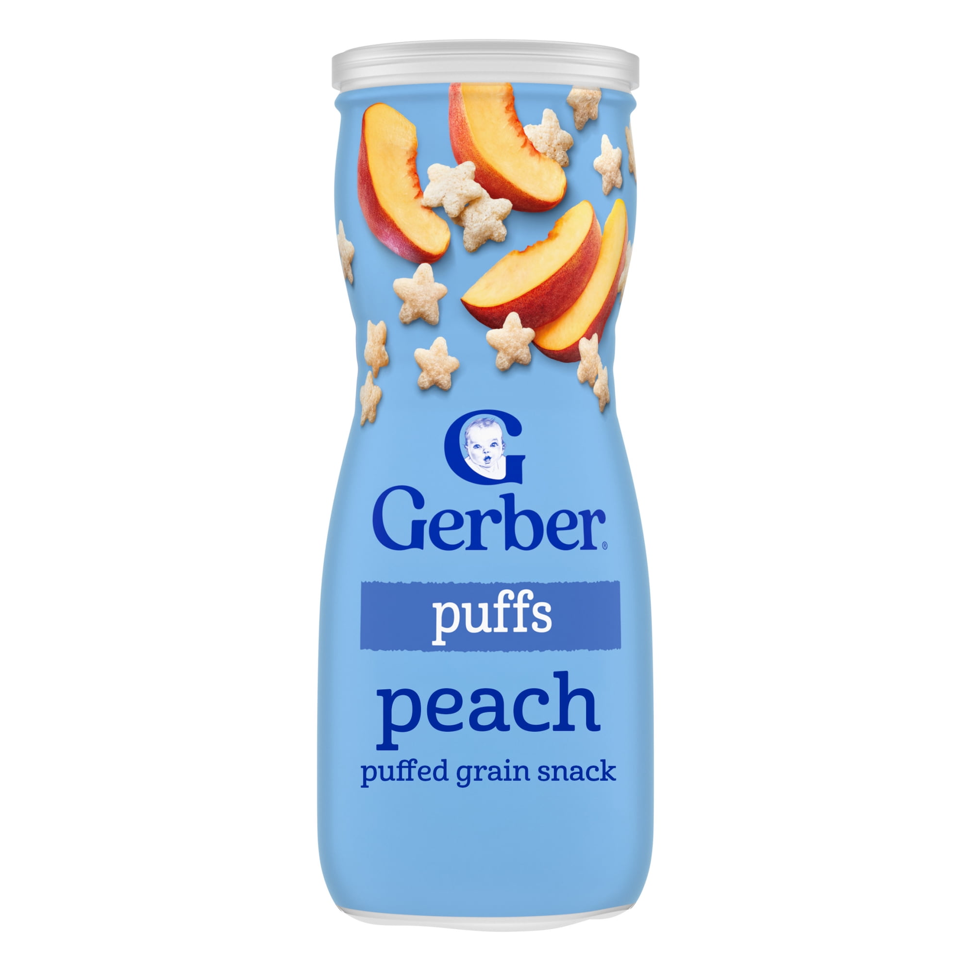 Gerber Puffs Baby Snacks, Peach, Stage 3, Puffed Grain Snack for 8+ Months, 1.48 oz Canister