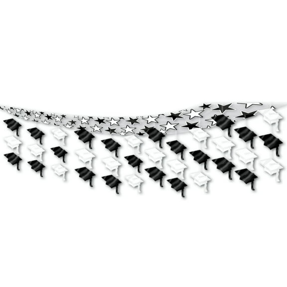 Party Central Pack of 6 Black and White Graduation Cap Hanging Ceiling Party Decors 12'