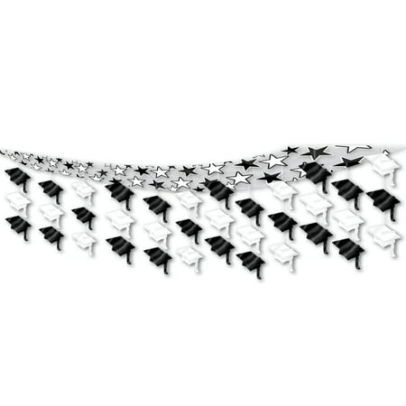 Party Central Pack of 6 Black and White Graduation Cap Hanging Ceiling Party Decors 12'