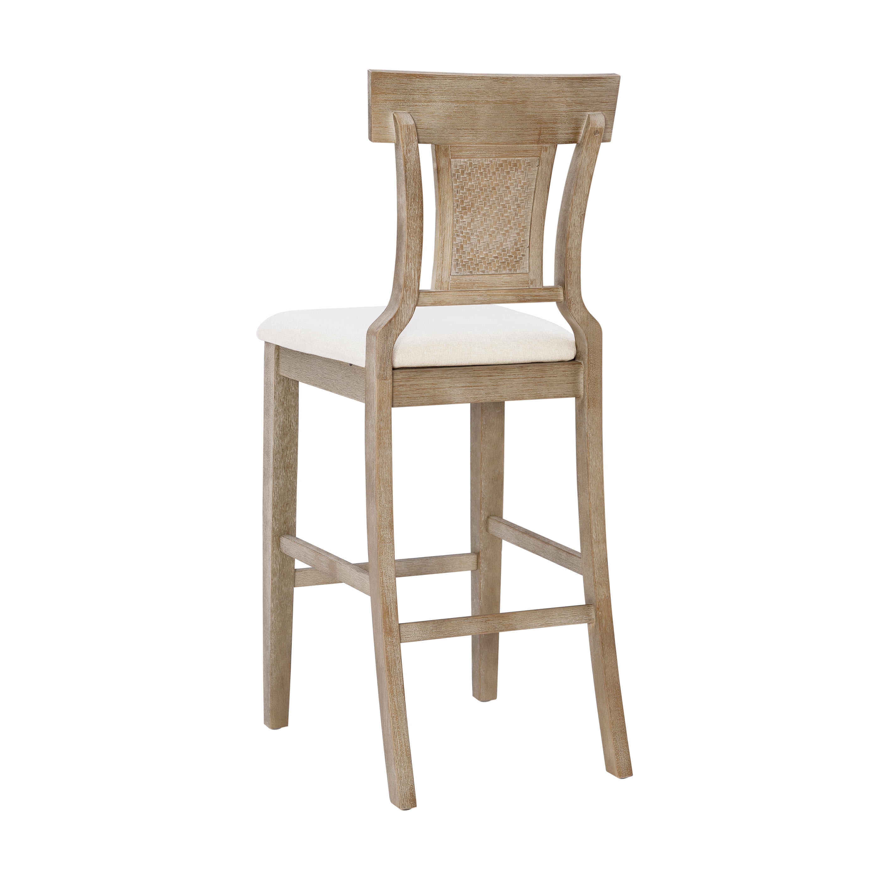 Linon Rylan 30" High Back Indoor Wood Bar Stool, Rustic Gray wash & Beige