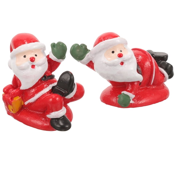 BESTYASH 2Pcs Xmas Party Santa Claus Resin Sculpture Lovely Red Christmas Decoration