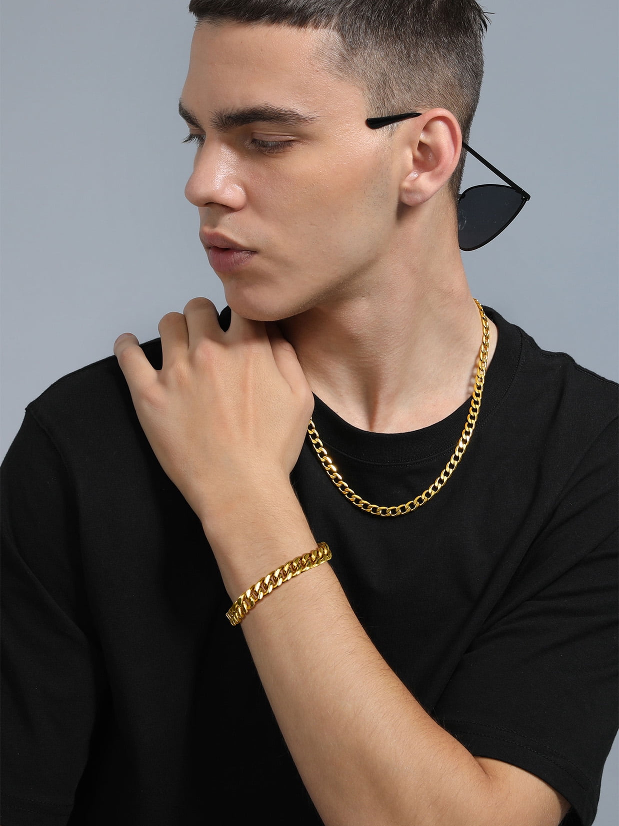 ChainsProMax 18K Gold Plated Chain Bracelet for Men 7mm Wide 8.3inch Men Bracelet Gift