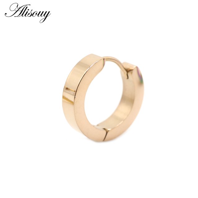 Alisouy 2 piezas Punk mujeres hombres pequeños Huggie pendientes Color dorado negro azul Acero inoxidable redondo suave círculo aro pendientes joyería Tan Jianjun unisex