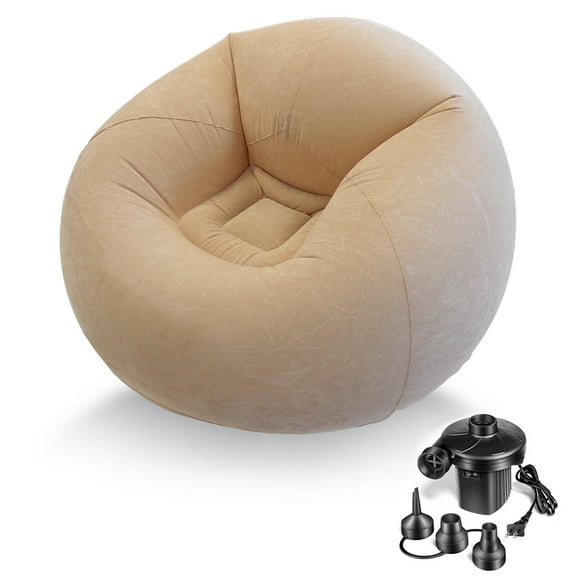 Inflatable Beanless Bean Bag Chair Lounge Sofa with Pump - Beige