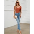 thumbnail image 4 of Women's Short Sleeve Crewneck Slim Fit T Shirt Summer Basic Casual Color Block Tee Tops, 4 of 6