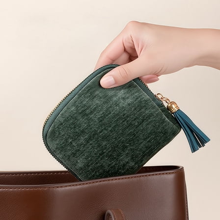 Small Travel Jewelry Case, 5-Layer Velvet Zipper Pouch Bag, Portable Soft Velvet Organizer Pouch, Elegant Jewelry Necklace Bracelet Bag Holder for Journey, 2025 Crystal Jewelry Storage Pouch