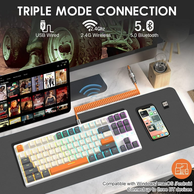 ZIYOULANG K87 Mechanical Keyboard, TKL 87 Keys Wireless 2.4GHz