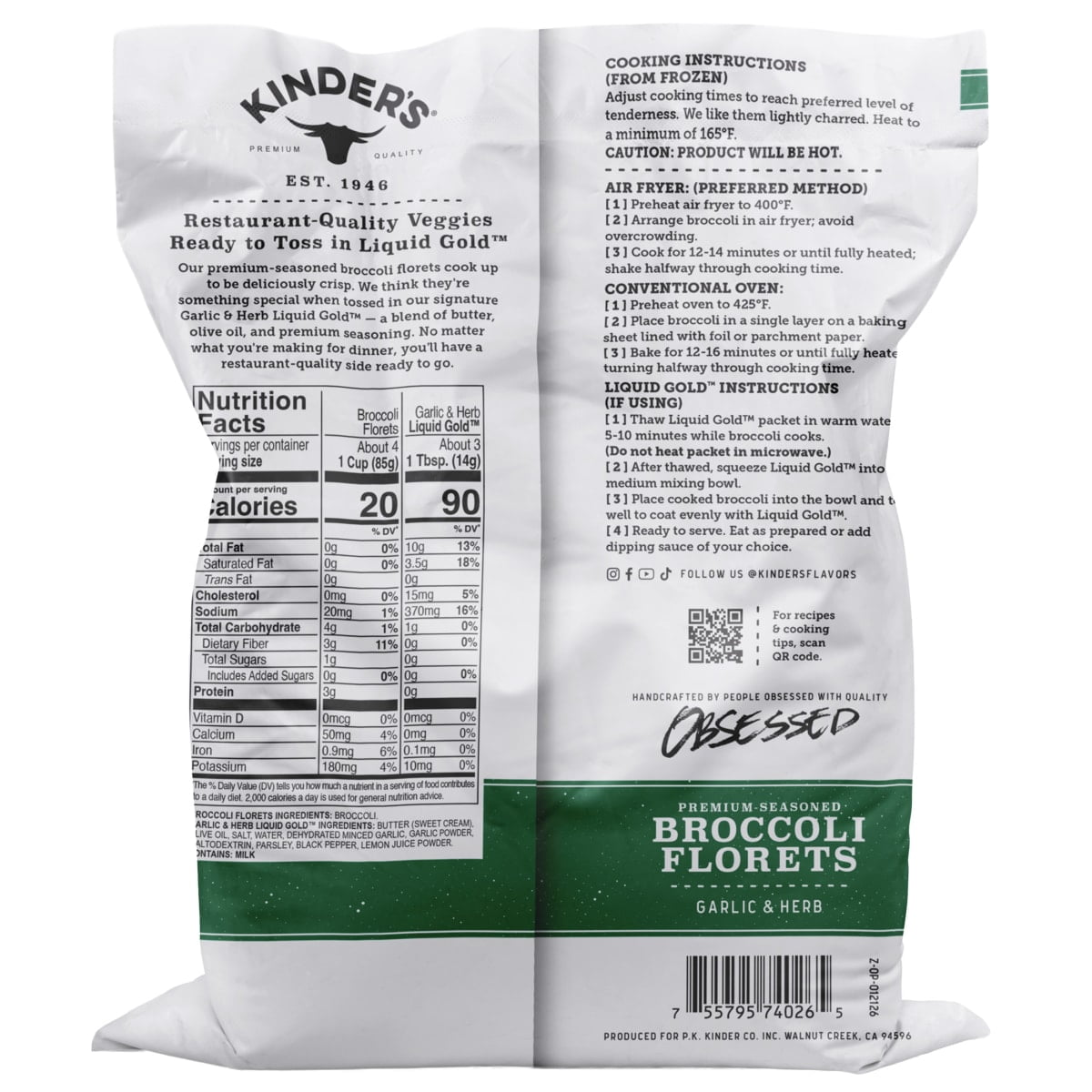 Kinder's Garlic & Herb Broccoli Florets, 13.5 oz (Frozen)